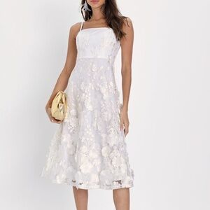 Lulus Glamour Garden White 3d Floral Embroidered Midi Dress - Size L